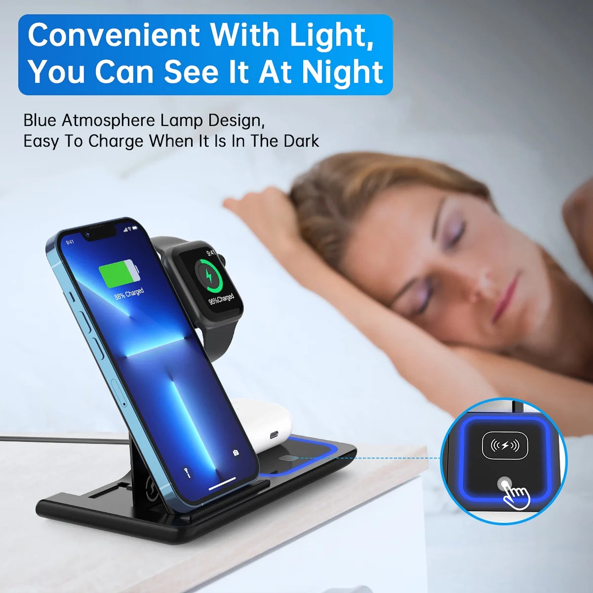 Wireless Charger, 18W Fast Iphone Charging Station Compatible with Iphone 16E/15/14/13/12/11/Pro Max/Plus, 3 in 1 Wireless Charging Stand for Iwatch SE 10/9/8/7/6/5/4/3, Airpods Pro/3/2