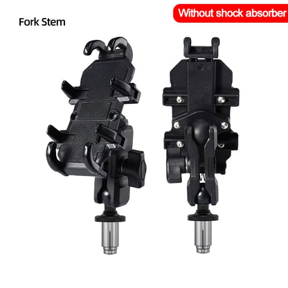 Motorcycle Bike Phone Holder W/ Shock Absorbe Handlebar Fork Stem Mount GPS Clip for 4.7-7.1 Inch Shockproof Mobile Phone Stand