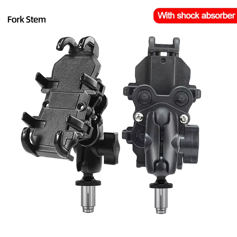 Motorcycle Bike Phone Holder W/ Shock Absorbe Handlebar Fork Stem Mount GPS Clip for 4.7-7.1 Inch Shockproof Mobile Phone Stand