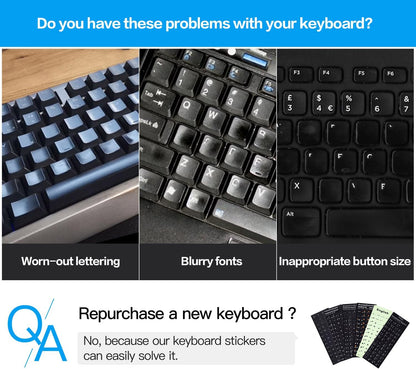 English Keyboard Stickers, 2 Pack Replacement Keyboard Letters Sticker with White Font on Black Background Universal for Computer Laptop Desktop, Matte Alphabet Stickers