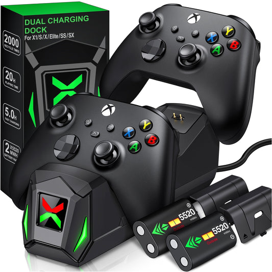 Xbox Controller Charger Station with 2*5520Mwh Rechargeable Battery Pack for Xbox Series X/ Series S/Xbox One,Black
