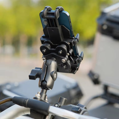 Motorcycle Bike Phone Holder W/ Shock Absorbe Handlebar Fork Stem Mount GPS Clip for 4.7-7.1 Inch Shockproof Mobile Phone Stand