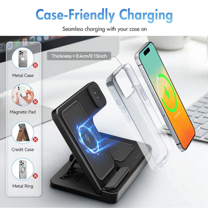 Charging Station, Wirelss Charger, Magnetic Charging Station Compatible with Iphone 16 15 14 13 12 11 Pro Max XS XR, for Iwatch Series 9 8 7 6 5 4 3 2 SE, for Airpods 3 2 Pro