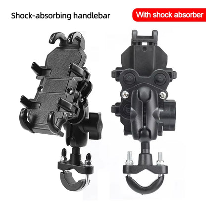 Motorcycle Bike Phone Holder W/ Shock Absorbe Handlebar Fork Stem Mount GPS Clip for 4.7-7.1 Inch Shockproof Mobile Phone Stand