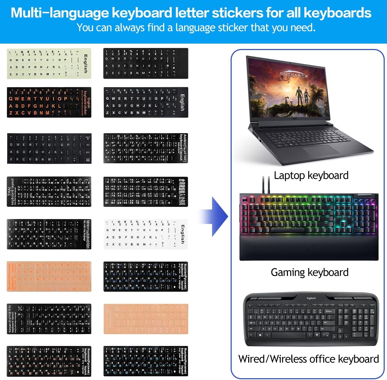 English Keyboard Stickers, 2 Pack Replacement Keyboard Letters Sticker with White Font on Black Background Universal for Computer Laptop Desktop, Matte Alphabet Stickers