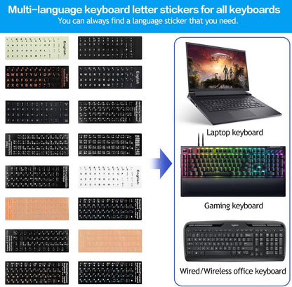 English Keyboard Stickers, 2 Pack Replacement Keyboard Letters Sticker with White Font on Black Background Universal for Computer Laptop Desktop, Matte Alphabet Stickers